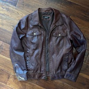 Black Rivet men’s brown faux leather bomber jacket. Size M